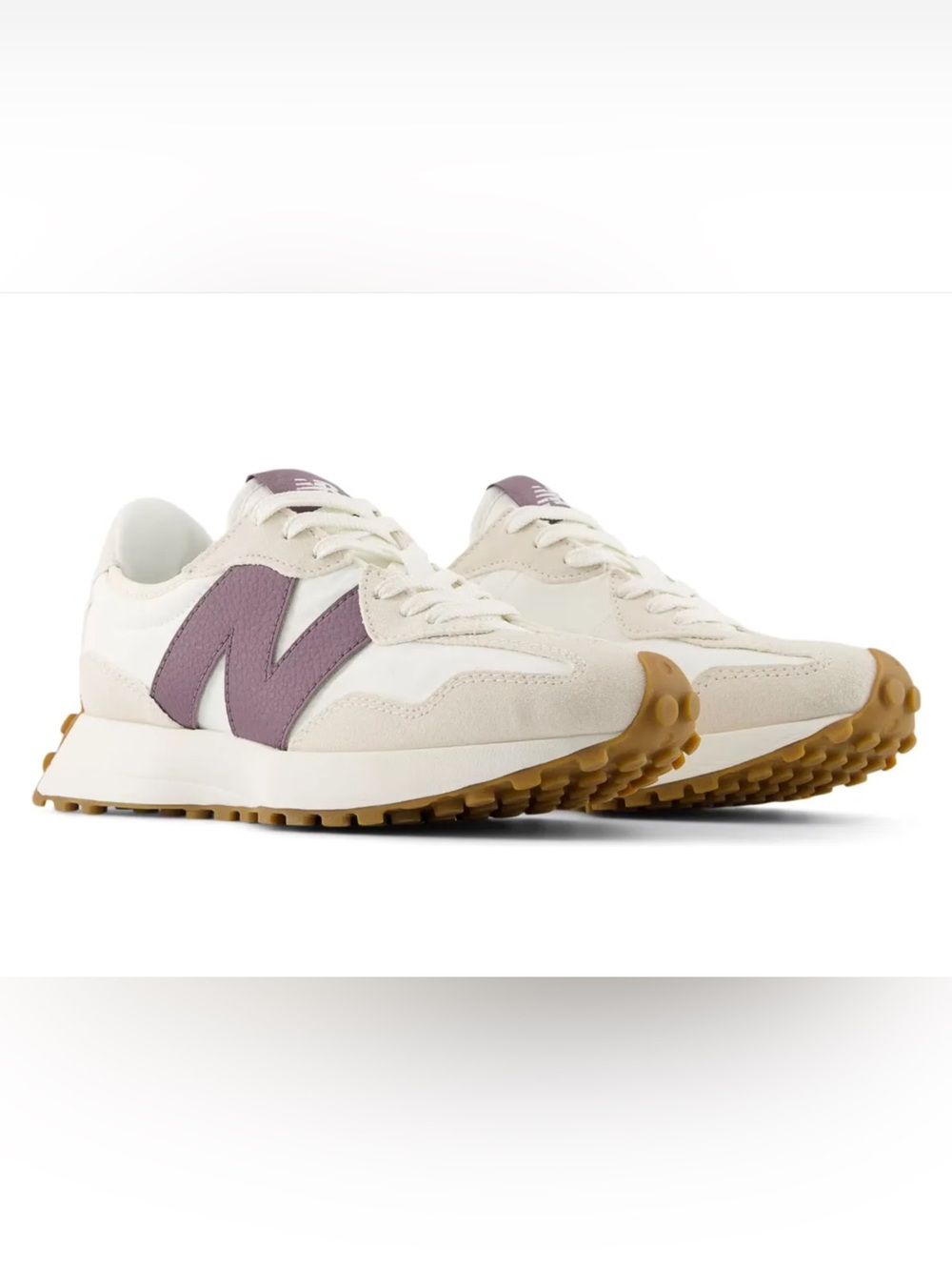 New Balance Women's 327 FTC Sneakers in Cream and Lavender with Gum Sole size 9